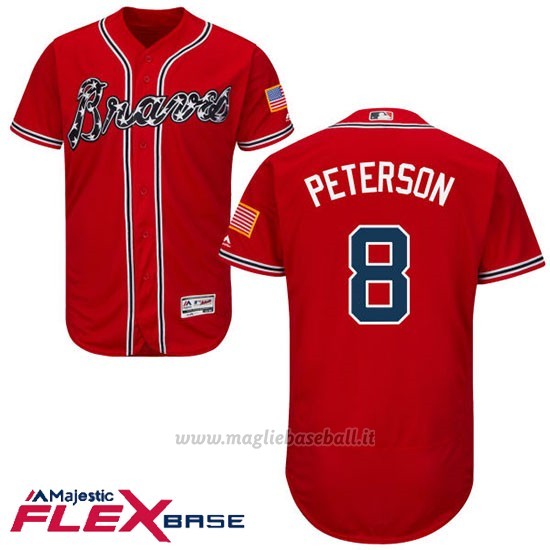 Maglia Baseball Uomo Atlanta Braves 8 Jace Peterson Scarlet Autentico Collezione Flex Base